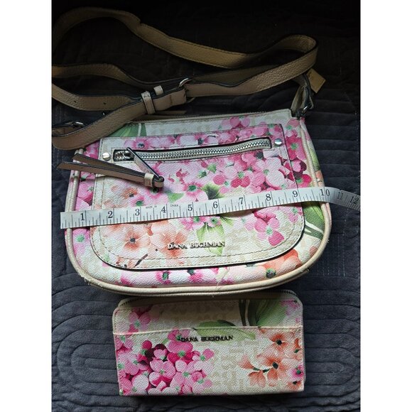 Floral Dana Buchman Crossbody Bag & Wallet Combo With Adjustable Strap Beige/Pin - Picture 5 of 6
